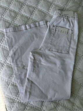 WeWoreWhat White Straight Leg Jeans with Brown Topstitching